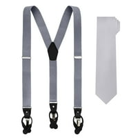 Set: Jacob Alexander muški čvrsti elastični suspenderi i redovita kravata vrata - pewter siva