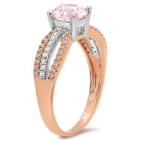 1. CT sjajan okrugli rez simulirani ružičasti dijamant 14k bijeli ružin zlatni pasijans sa accentima prsten sz 4.75