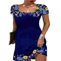 Žene Ljetna mini haljina Boho kvadratni vrat Plaže Sundress kratki rukav majica haljine seksi cvjetni