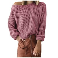 Ženski ležerni pulover pleteni džemper sa gubitkom pulover dugih rukava pulover dugih rukava Pink XL