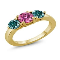 Gem Stone King 18K žuti pozlaćeni srebrni prsten Pink moissine moissinite plava