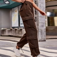 Ženske teretne pantalone Jeans Y2K Loose Baggy traper hlače sa džepovima ravne noge Solid Lounge pantalone