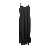 Hanas haljine Ženska modna casual čvrsta kaiševa Džepna haljina bez leđa Big Swing haljina crna xxxl