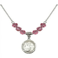 Ogrlica s rodom s ružičastog ružičastog oktobra mjeseca rođenja Kamene perle i sveti Jeanne Chezard
