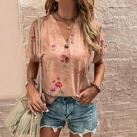 Ženski bluzes kratki rukav ležerni otisnuti žene modni V-izrez TEE ljetni vrhovi ružičaste 2xl