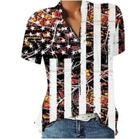 Ljetni vrhovi za ženske gumne gore majice Grafička američka zastava Grafički v izrez Bluze Casual Thirts