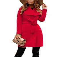Cindysus Womens Slim-Fit Jednoj grudi odjeća Zimski topli kardigan sa džepovima rever vrat tanka jakna crvena xl