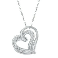 DazzlingRock kolekcija okrugla i baduette Bijeli dijamantni dvostruki nagnut privjesak za srce sa srebrnim