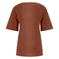 DNDKilg Ženske ljetne vrhove Plus čišćenje pamučne posteljine kratkih rukava pune boje bluze i majice