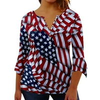 Dan žena za neovisnost od tiskanog rukava V izrez Top Dugme T majica Plus veličina Ženska košulja Plus