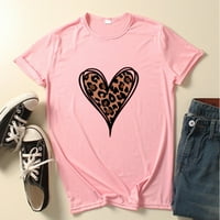 Ženska leopard srčani tisak T majice Ljeto smiješni kratki rukav Crewneck Teen Girl Bluza Valentine