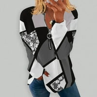 Cara Lady ženska moda casual okrugli vrat kapuljač nepravilnog prugastog geometrijskog tiskanog bluza s dugim rukavima crna xl
