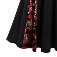 Ženska jesen i zimska rukava s dugim rukavima od pune boje Božićni patchwork Dugme Crna haljina Ženska casual haljina crna XL