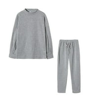 Lounge setovi za žensku modnu ženu okrugli vrat Čvrsta bluza s dugim rukavima + labave hlače setovi Grey XL