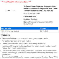 Do montaža pritiska na crijevo za struju - kompatibilan sa - Pontiac Sunbird 3.1L V gas 1993