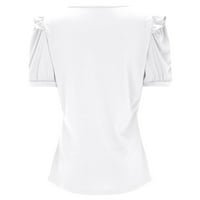 Majice za žene Bijela čvrsta boja V izrez Bubble rukav labav majica Dame Towning Top Ladies XL