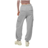 Azrijski ženski pantala modne hlače, ženske ležerne pantalone visoka struka sa više džepova dugih hlača siva veličina l U prodaji