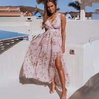 Žene Ljeto Boho bez rukava Cvjetnoj haljini Ležerne prilike na plaži Split Maxi haljina