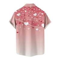 Muškarci Ležerne tipke Ispiši sa džepom Shortdown Short rukava s majicom za bluze, ružičasta, L