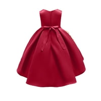 8t Velike djevojke princeza haljina čvrsta boja vez bez rukava okrugla vrata Puffy haljina haljina haljina 8- godina, crvena