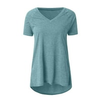 Bluze za žensku V-izrezu otisnuta labav solidan ljetni pulover Žene Ljetni vrhovi labavi čišćenje nebesko