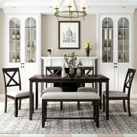 6-komadni kuhinjski trpezarijski stol set Drveni pravokutni trpezarijski stol, stolice od tkanine i namještaj za porodični namještaj