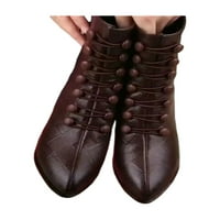 Oucaili ženske blok pete pletene pletene čizme uperene prstiju gležnjače lagana strana zip cipele žene