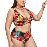 Ženska modna velika tie-boja ispisana split kupaći kostim bikini