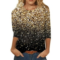 Tobchonp ženski modni print Okrugli vrat labav, majica sa sedam point rukava Top Gold L