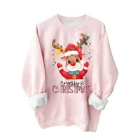 Božićne dukseve za žene modni novost ružičasti Xmas Reindeer lose print Crewneck Dugi rukav pulover ružnih božićnih džempera