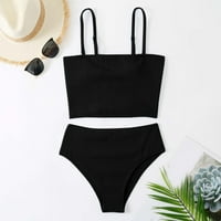 B91XZ Womens kupaći odijela Tankinis ženska ljetna velika plaža Solid modni bikini odijelo dva kupaća kostim crna, veličina m