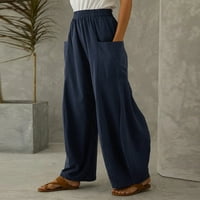 Oalirro Ženske pantalone sa džepovima Pamučne posteljine Ležerne prilike Tamno plave pantalone za žene