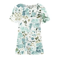 Žene ljetne vrhove okrugla dekolte casual bluza cvjetne žene majice kratkih rukava Mint Green 4xl