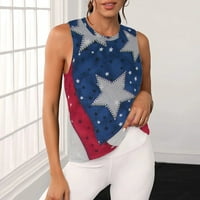 USMIXI TEMPOP za žene američka zastava Ispis ljetni okrugli vrat bez rukava majice 4. srpnja Dan neovisnosti