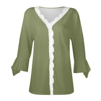 Plus veličine za žene žene Ženske vrhove dugih rukava Solid V izrez Bluze Jesen Ležerne prilike Green