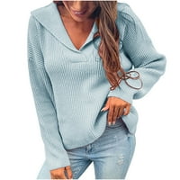 Smanjeni ženski džemper V-izrez Duks pulover pune boje labavi dugi rukav dugi rukav džemper