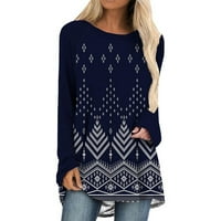 Žene Ležerni plemenski vjetar tiskani pulover dugih rukava, majica za majicu O-izrezom Plus veličina