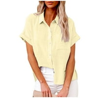 Pamučna posteljina bluza za ženske casual gumb dolje majice ovratni dressy labav fit tunik v vrhovi