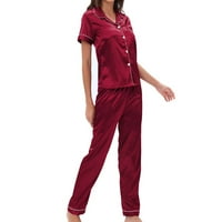 Funicet Womens Pajamas Plus Veličina čvrstog gumba niz kratkih rukava vrhovi s dugim hlačama za spavanje