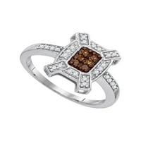 Jewels 10kt bijelo zlato Žene okrugli smeđi dijamantski kvadratni prsten CTTW