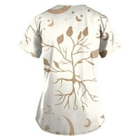 Cleance Žene vrhovi kratkih rukava cvjetna bluza Radna odjeća za žene labave V-izrez, bijeli, 5xl