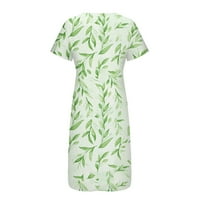 Haljine za žene plus veličine haljine casual gumb-up čvrste boje tiskani mali V-izrez labav kratki rukav zeleni 1x