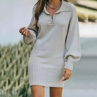 Ženski dugi rukav modni punji džemper srednje dužine vunene haljine pletena haljina