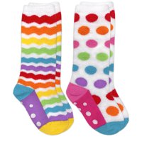 Jefferies Socks Girls Rainbow Dot & Footie Fuzzy ne-skid Sliper Socks Pair Pack