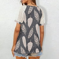 Sksloeg majice za žene plus veličine mrežica vintage cvijeće tiskane vrhove puff kratkih rukava bluze