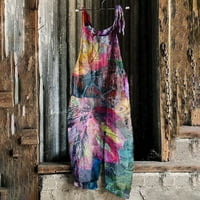 Ženska pamučna posteljina Dressy Casual Tie Dye Cvjetni print Spagetti Spap Romper Bib Kombinezoni Jedan