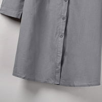 Himeway Women Pamuk i posteljina majica s rukavima s dugim rukavima V-izrez sa džepnim koljena DužinaPopularni