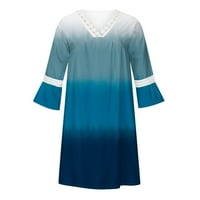 Haljine za žene tiskane mini a-line rukav ležerne haljine s V-izrezom plava L