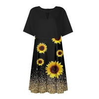 Clearsance Ljetne haljine za žene bez rukava cvjetna ležerna dužina koljena A-line Haljina vrata za ključene žuti s