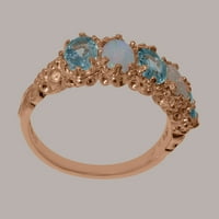 Britanci napravio je 9k ružičasti zlatni prirodni akvamarin i opal ženski vječni prsten - Opcije veličine